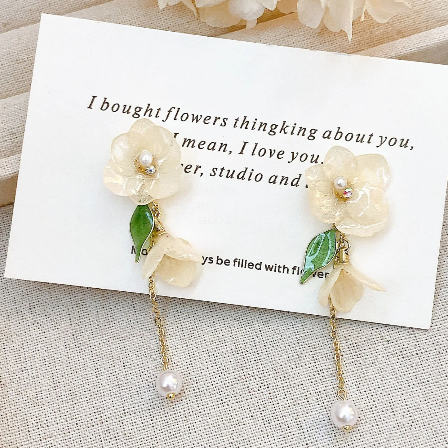 Handmade Real Hydrangea Flower Resin Earrings