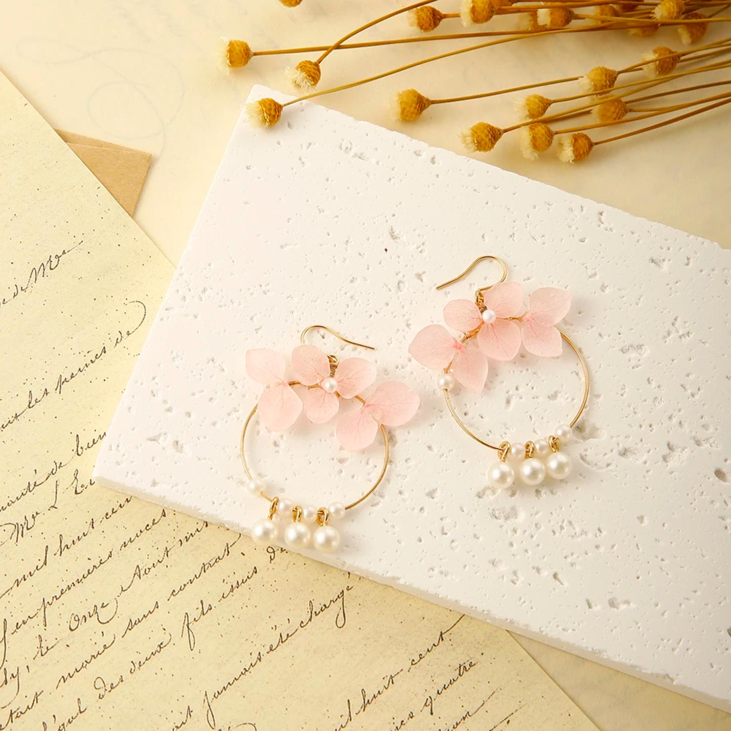 Handmade Real Hydrangea Flower Resin Earrings