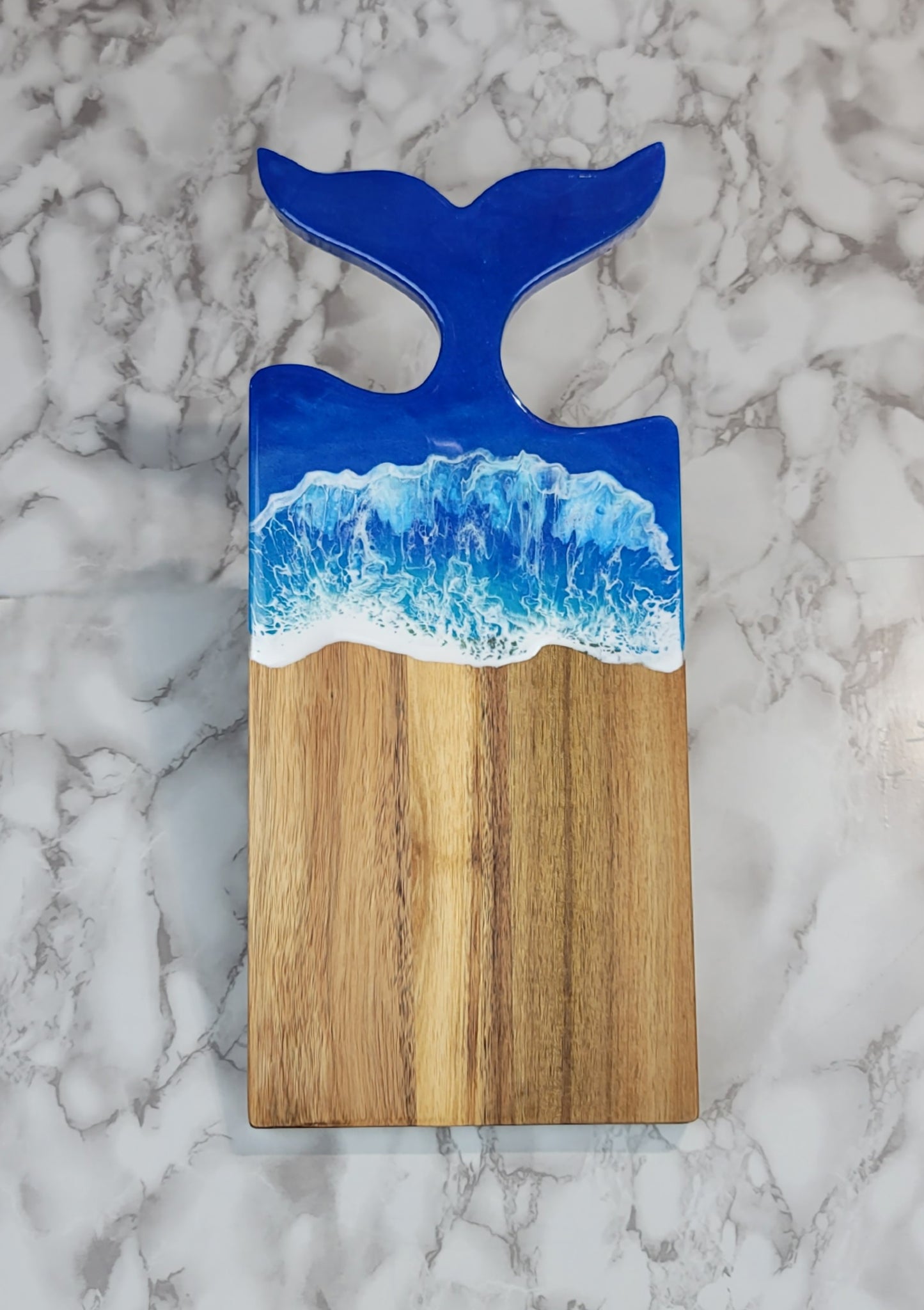 Whale Tail Acacia Wood Board with Ocean Resin Design
