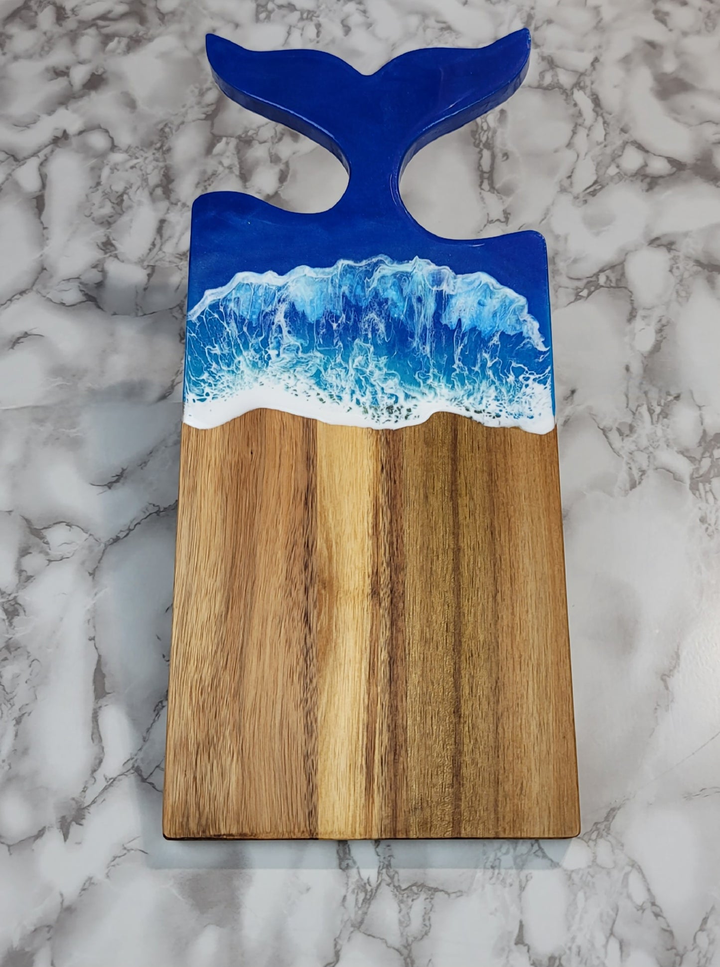Whale Tail Acacia Wood Board with Ocean Resin Design