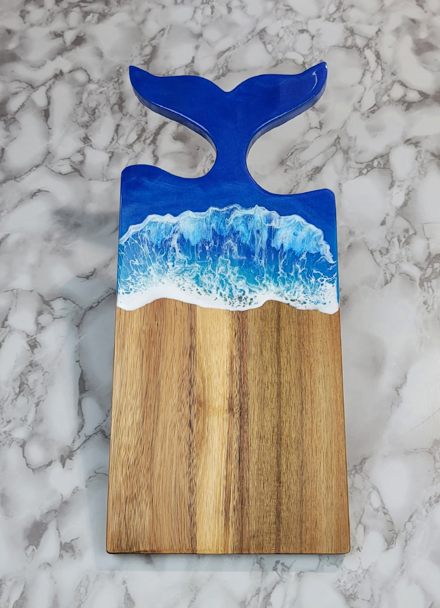 Whale Tail Acacia Wood Board with Ocean Resin Design