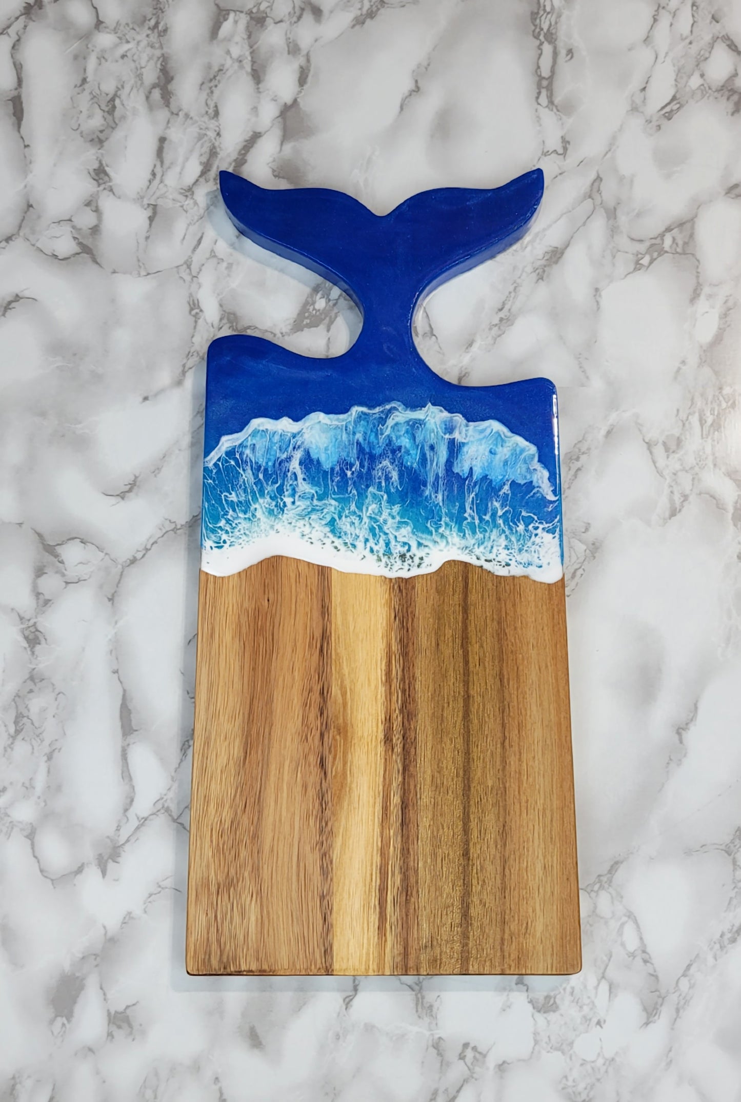 Whale Tail Acacia Wood Board with Ocean Resin Design