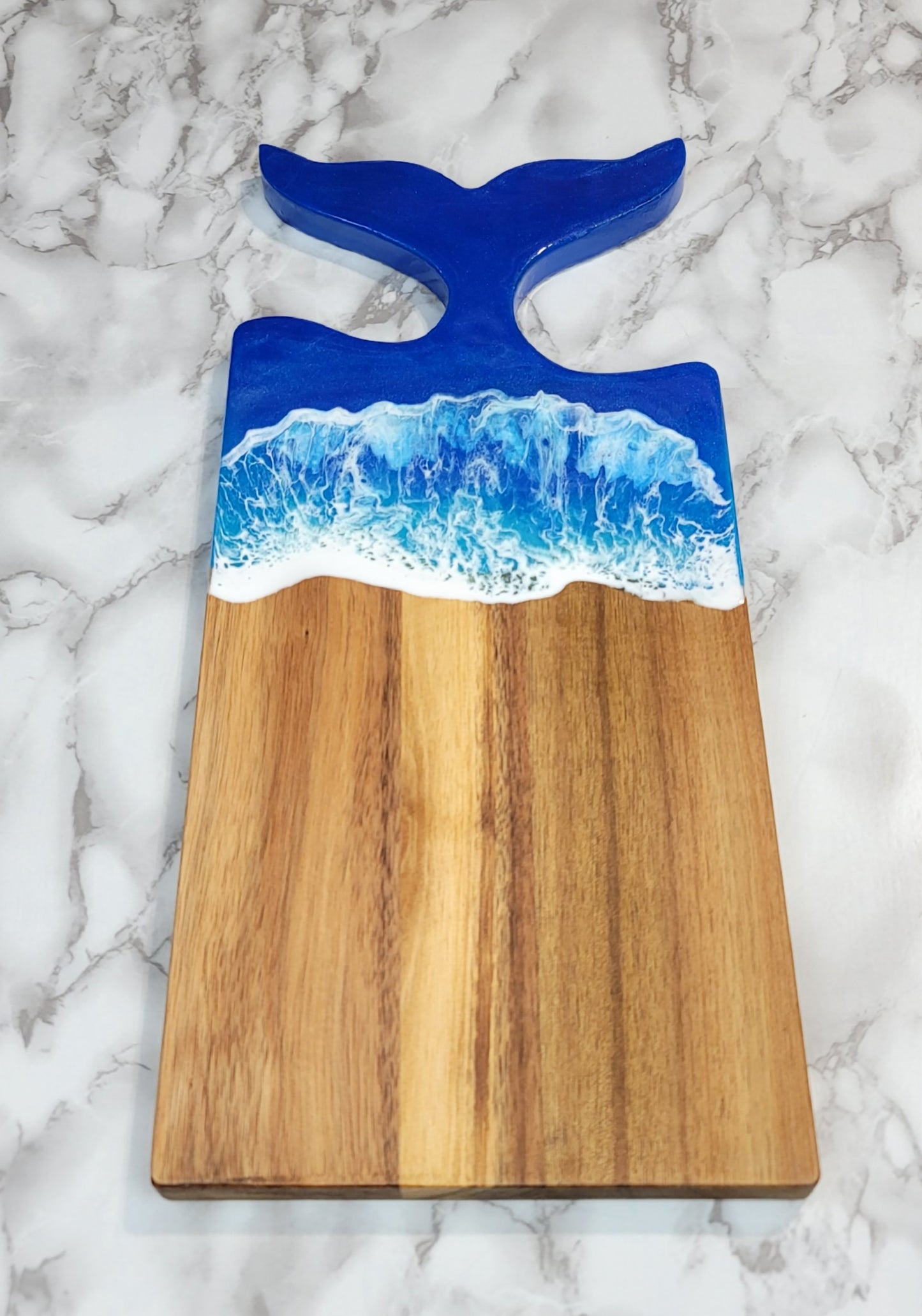 Whale Tail Acacia Wood Board with Ocean Resin Design