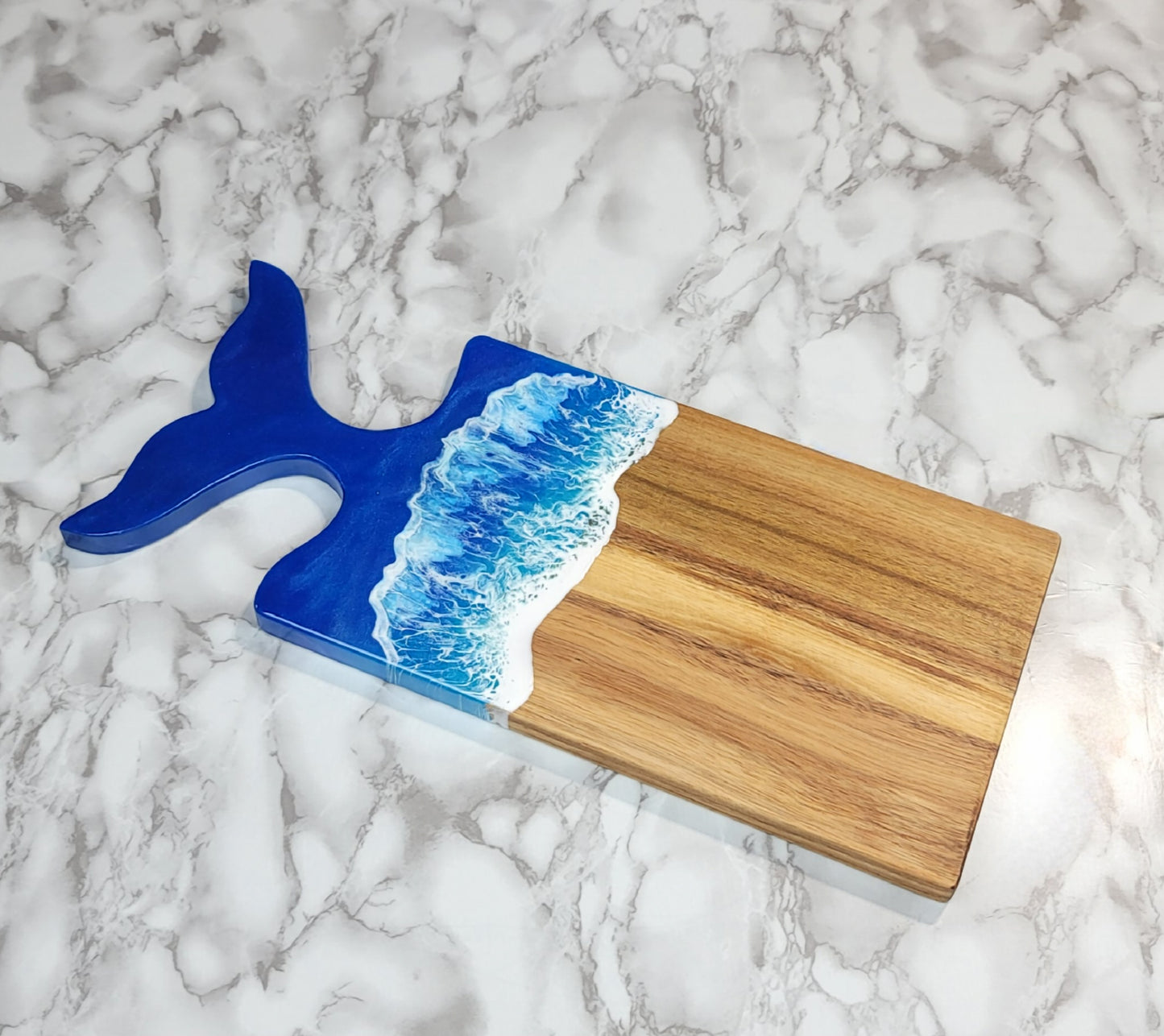 Whale Tail Acacia Wood Board with Ocean Resin Design