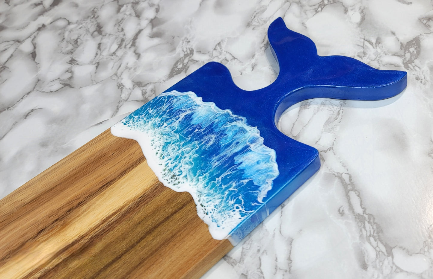 Whale Tail Acacia Wood Board with Ocean Resin Design