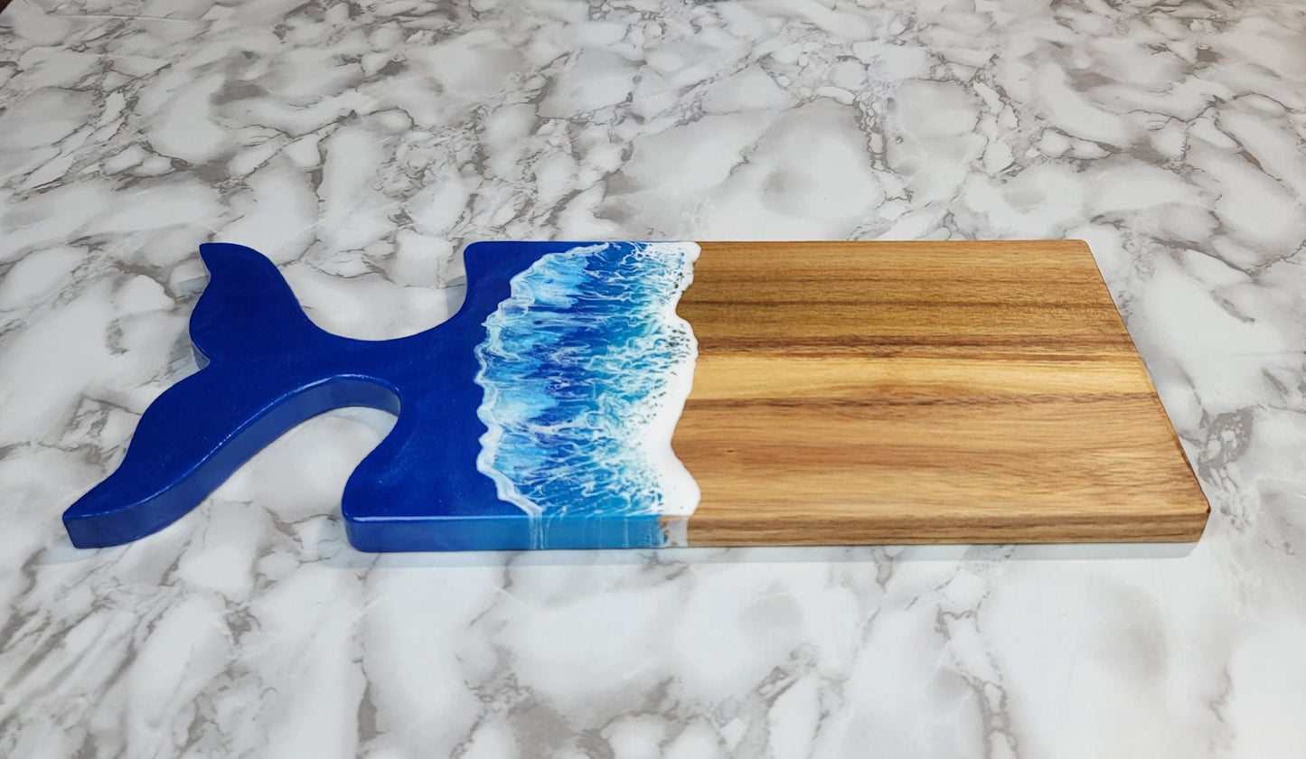 Whale Tail Acacia Wood Board with Ocean Resin Design
