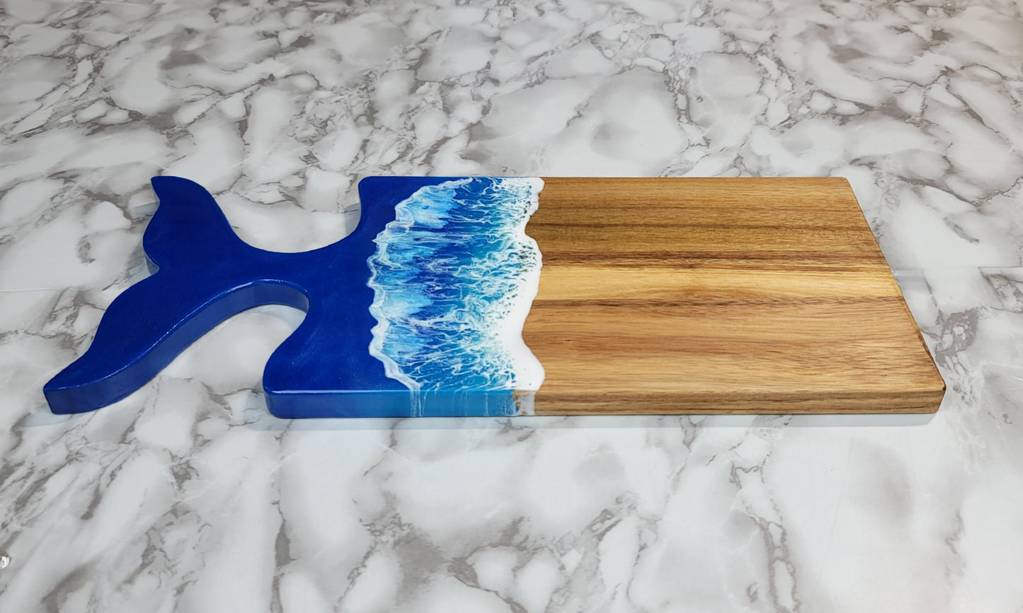 Whale Tail Acacia Wood Board with Ocean Resin Design