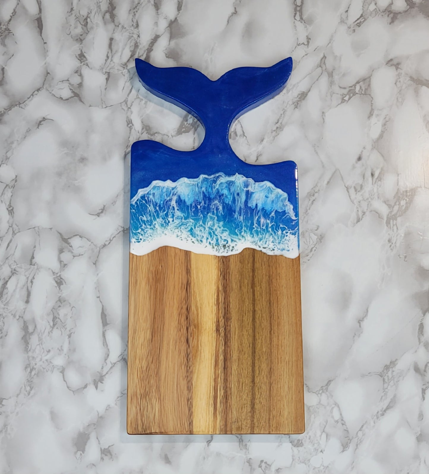 Whale Tail Acacia Wood Board with Ocean Resin Design