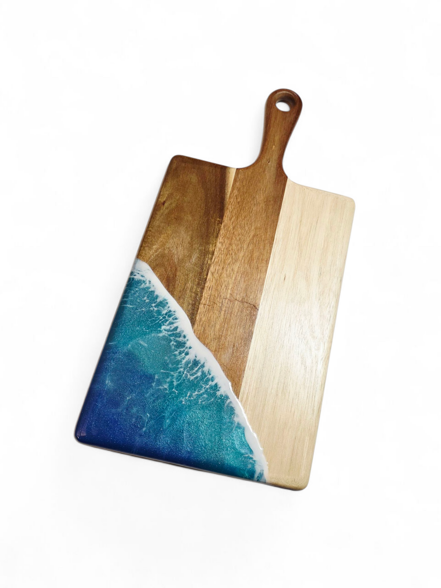 Handcrafted Medium Acacia Wood Paddle Board with Ocean Resin Design