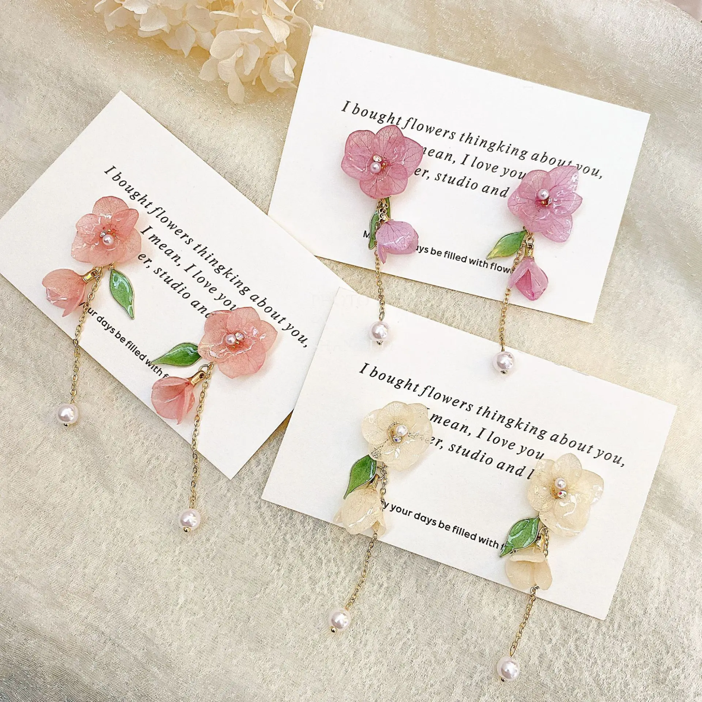 Handmade Real Hydrangea Flower Resin Earrings