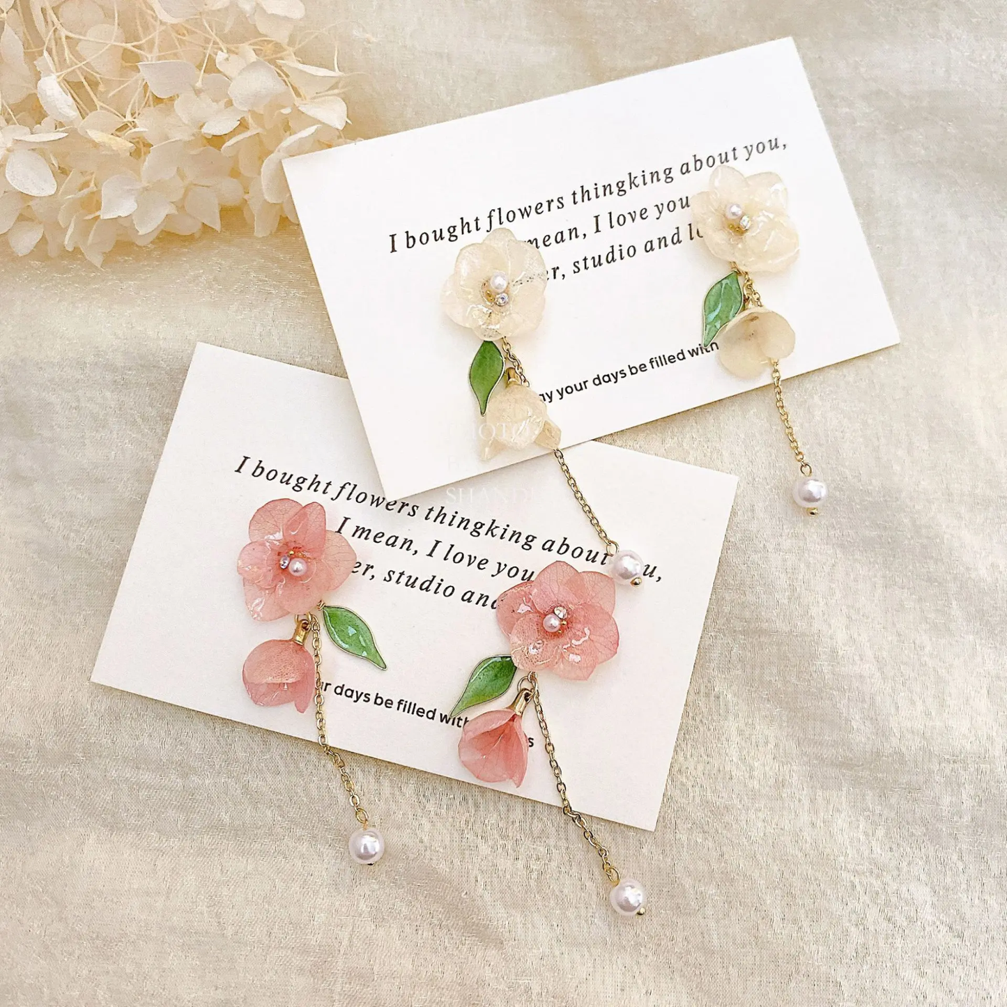 Handmade Real Hydrangea Flower Resin Earrings