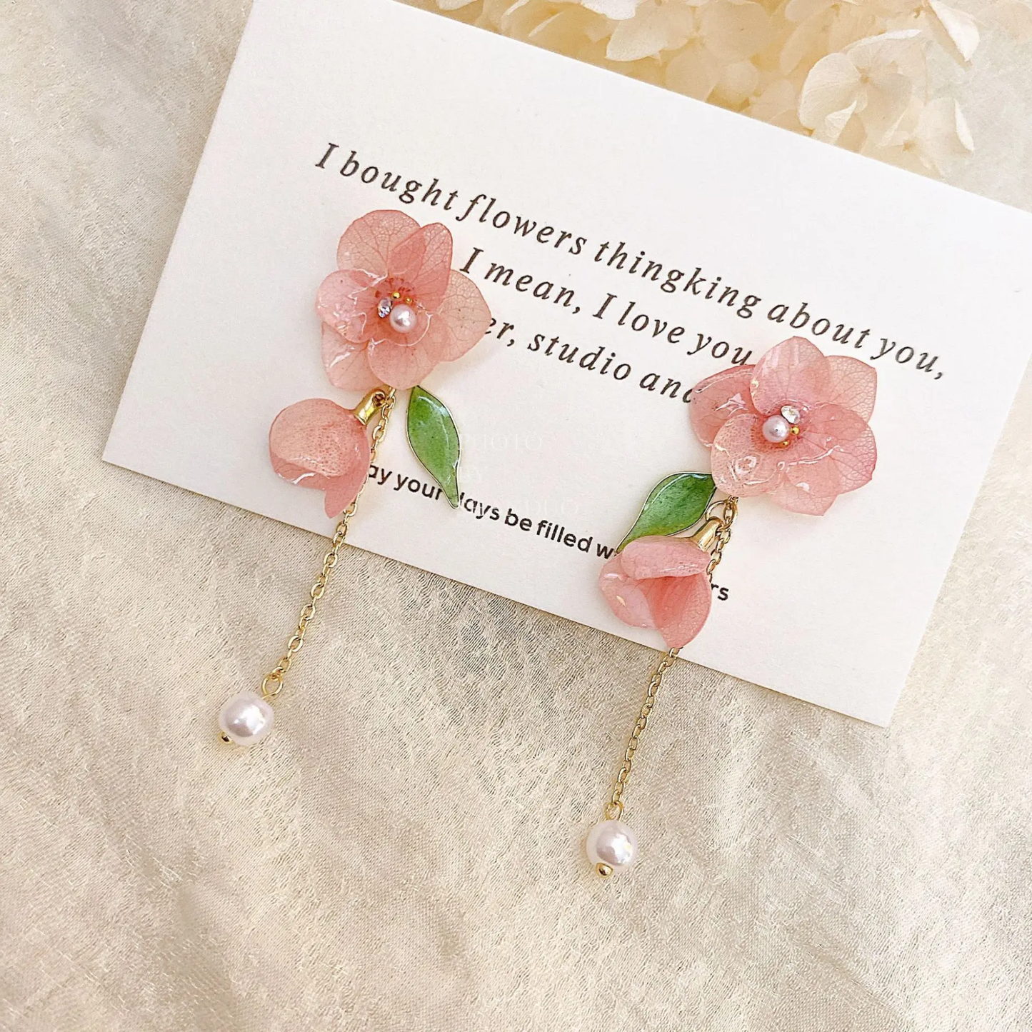 Handmade Real Hydrangea Flower Resin Earrings