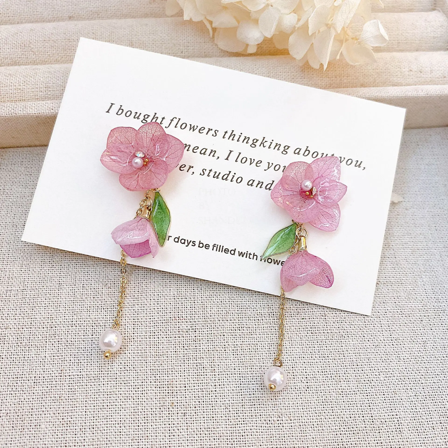 Handmade Real Hydrangea Flower Resin Earrings