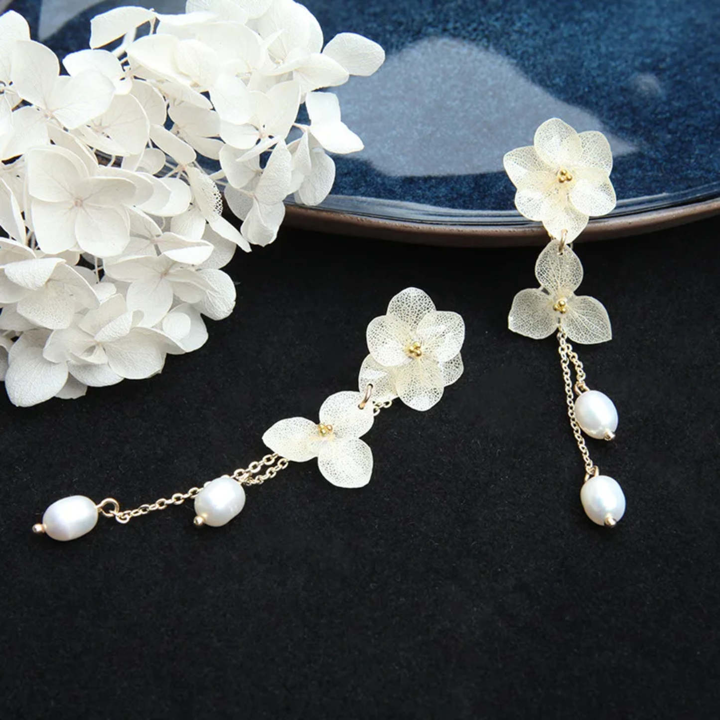 Handmade Real Hydrangea Flower Resin Earrings