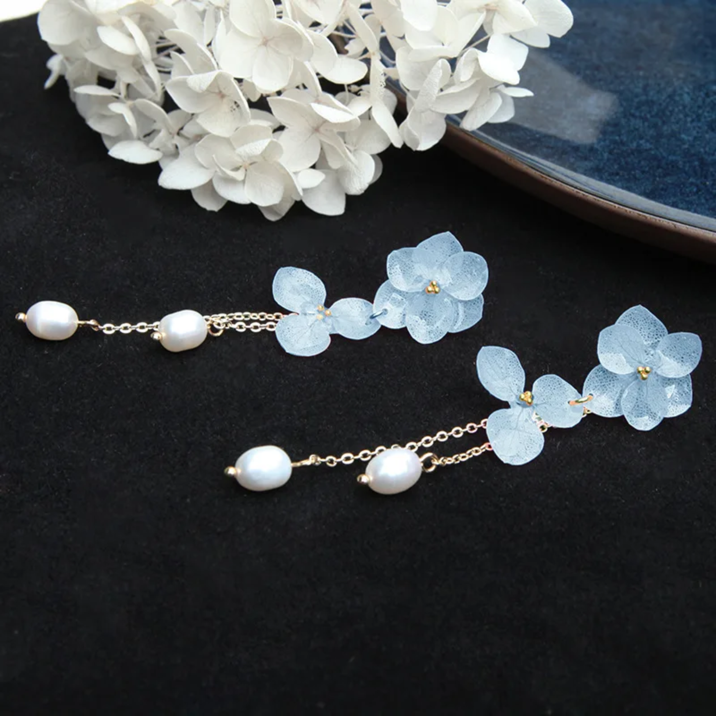 Handmade Real Hydrangea Flower Resin Earrings
