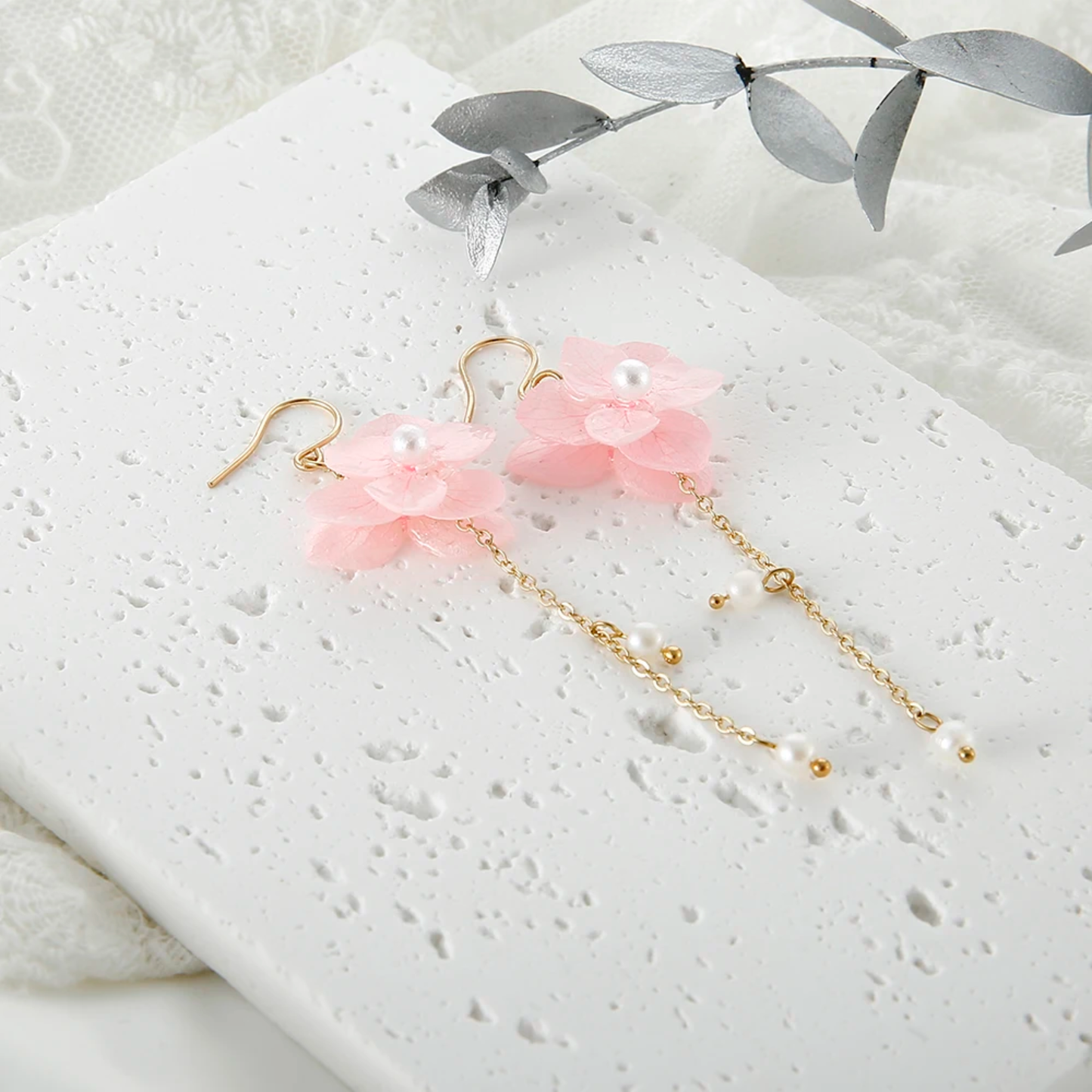 Handmade Real Hydrangea Flower Resin Earrings