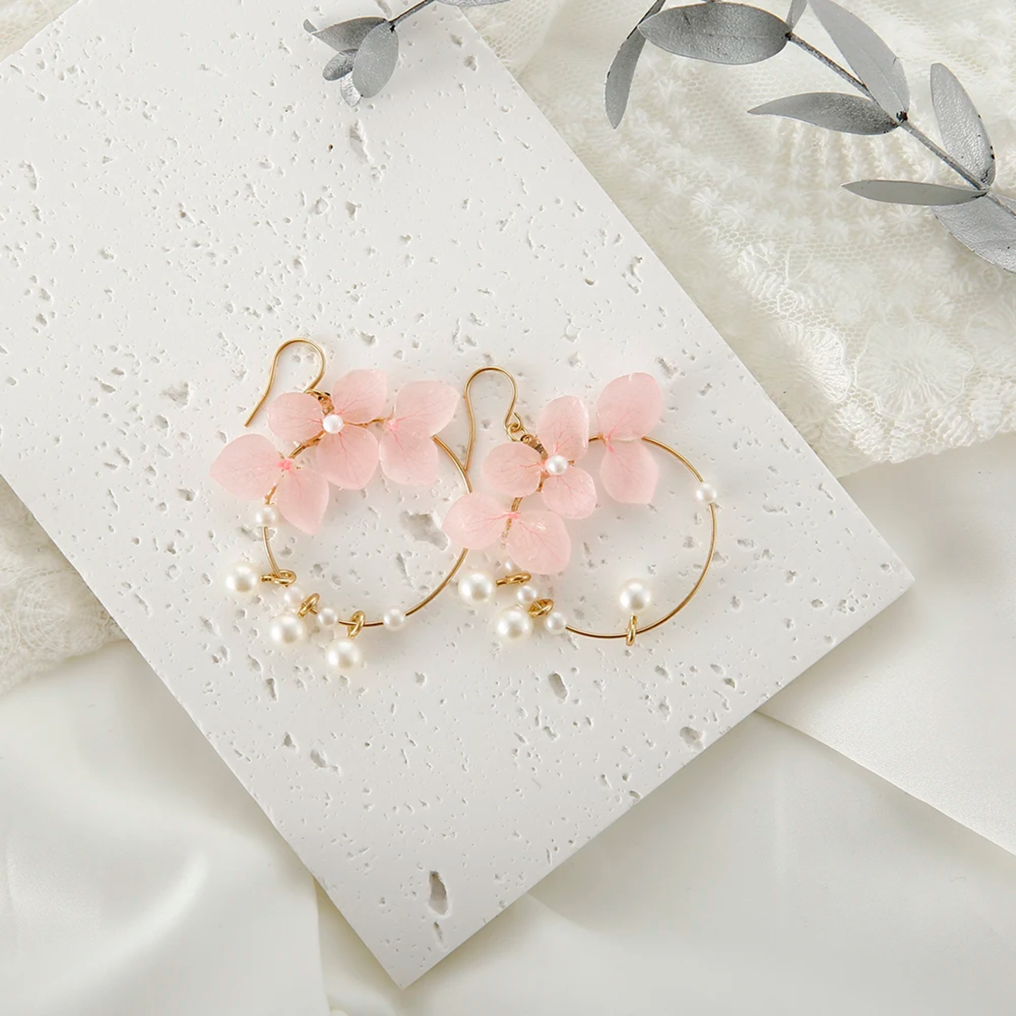 Handmade Real Hydrangea Flower Resin Earrings