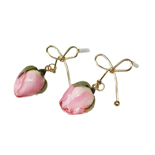 Handmade Real Baby Rose Resin Earrings