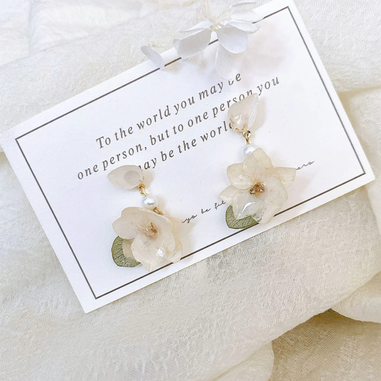 Handmade Real White Hydrangea Flower Resin Earrings
