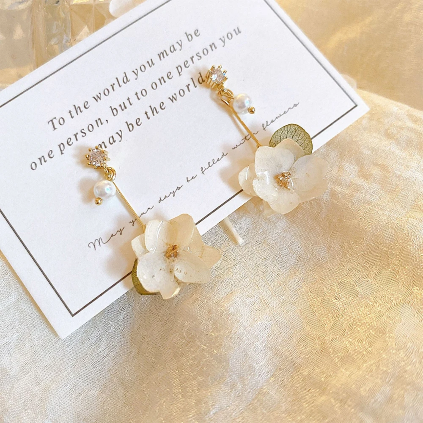 Handmade Real White Hydrangea Flower Resin Earrings