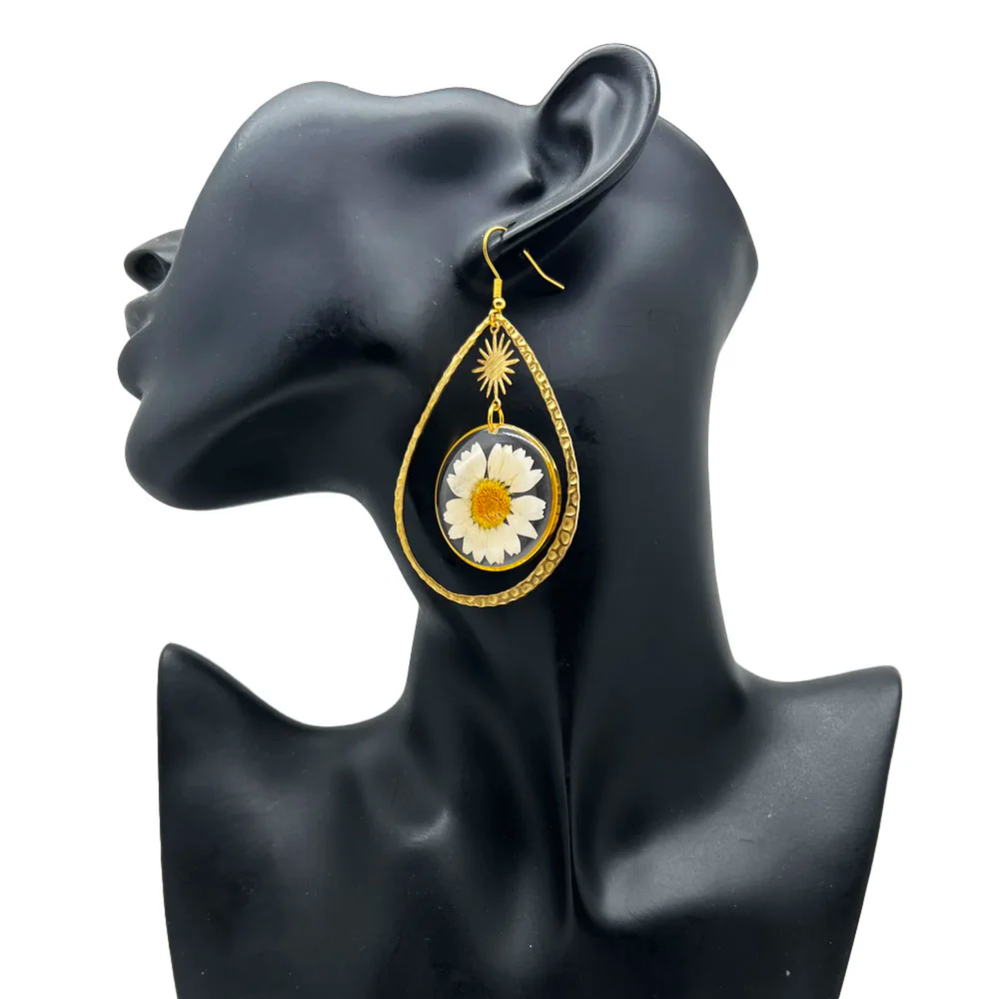 Handmade Real Pressed White Daisy Resin Earrings