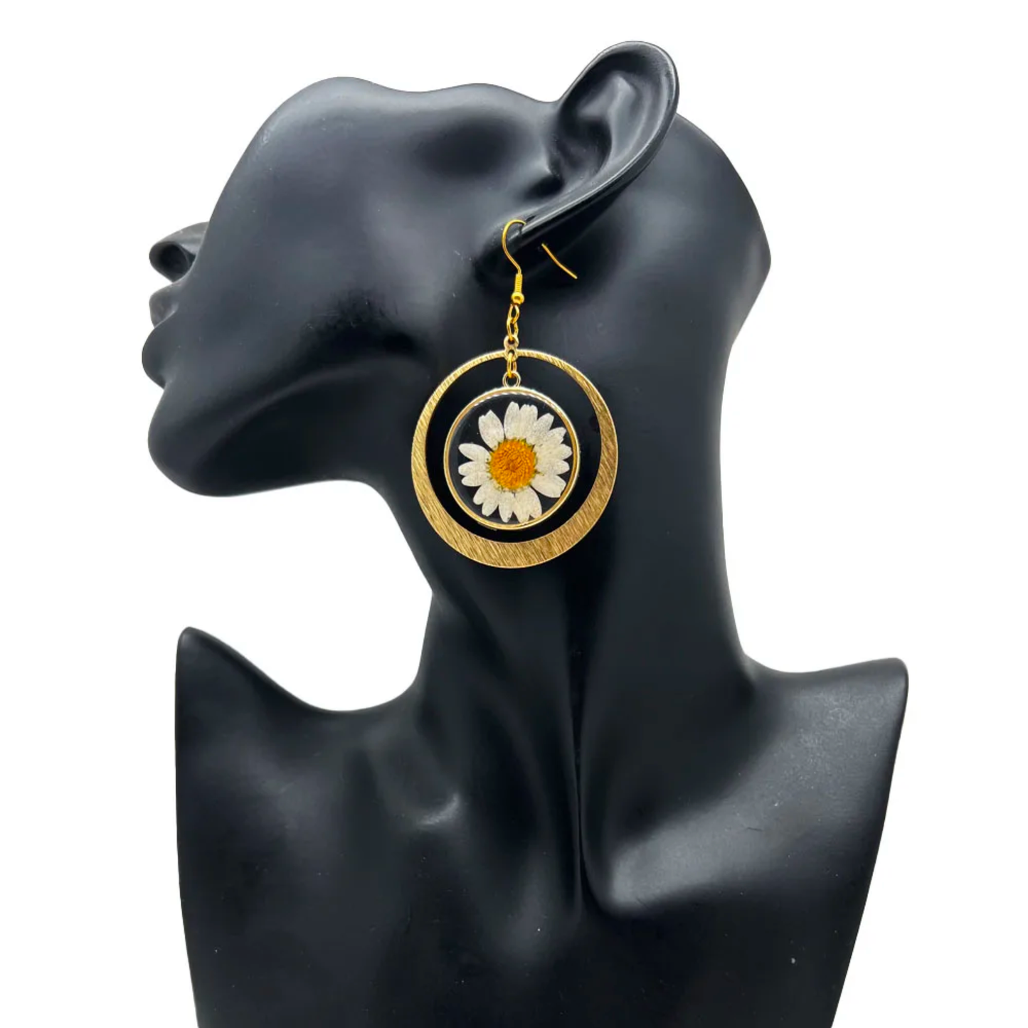 Handmade Real Pressed White Daisy Resin Earrings