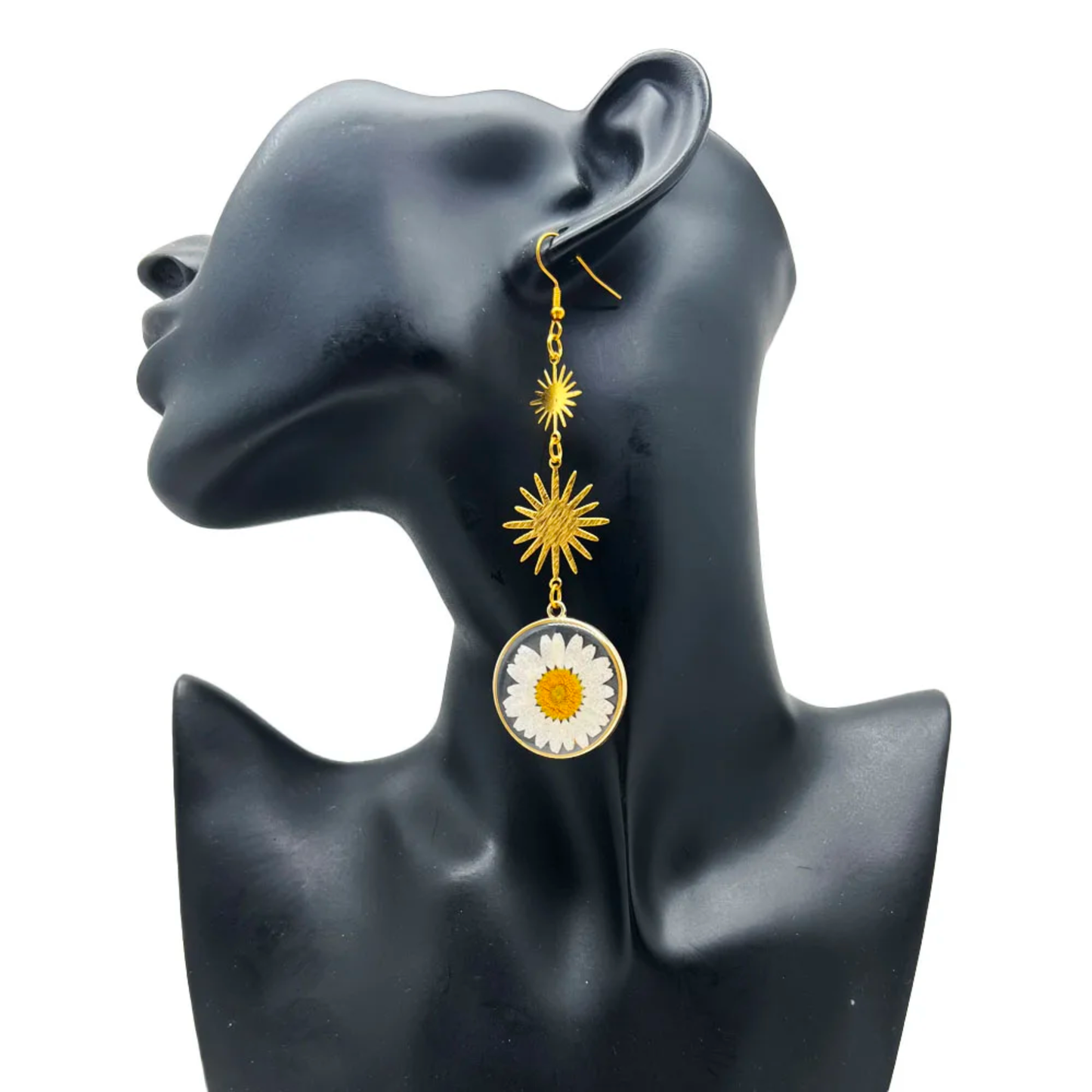 Handmade Real Pressed White Daisy Resin Earrings