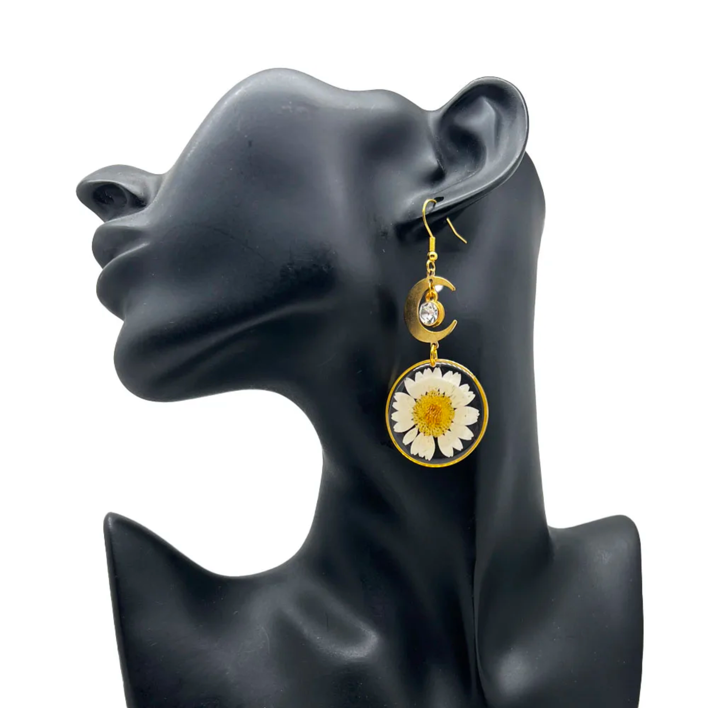 Handmade Real Pressed White Daisy Resin Earrings