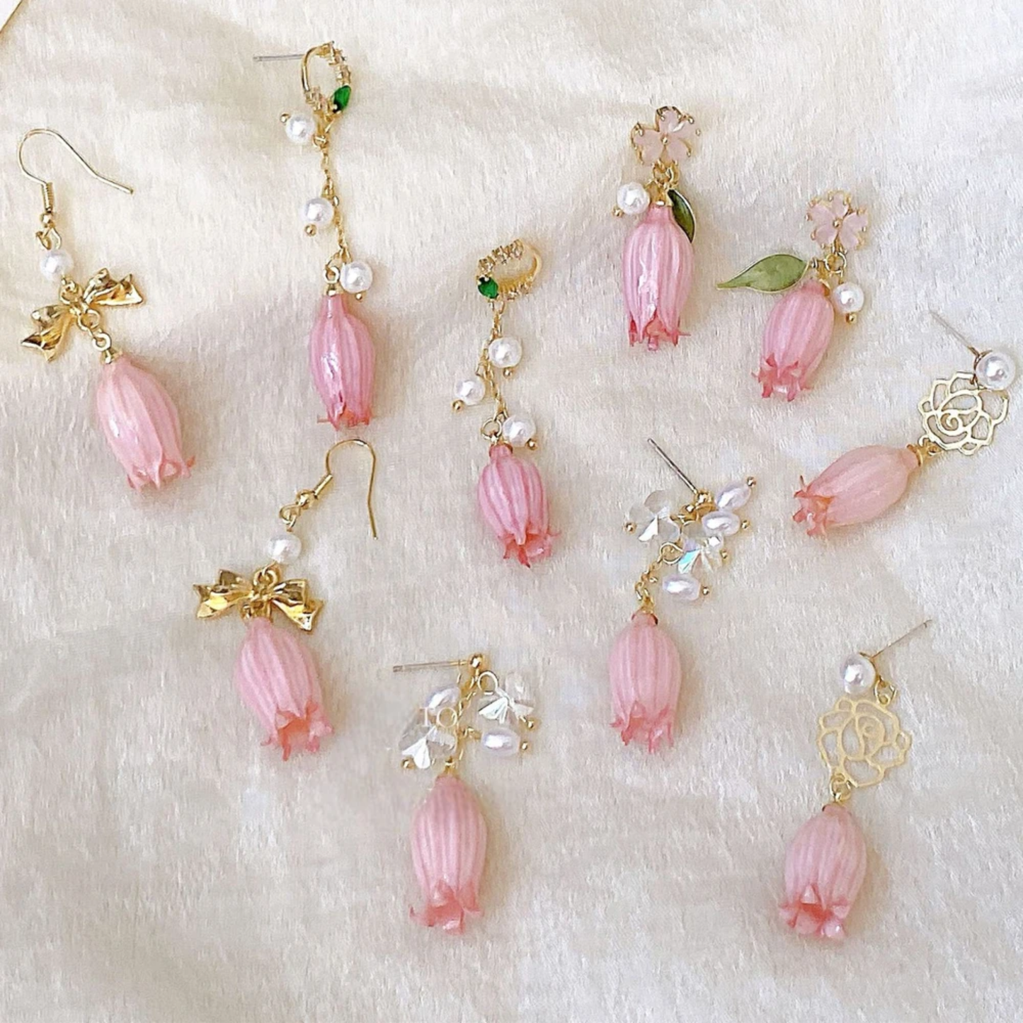 Handmade Rare Real Pink Lily of the Valley Resin Earrings