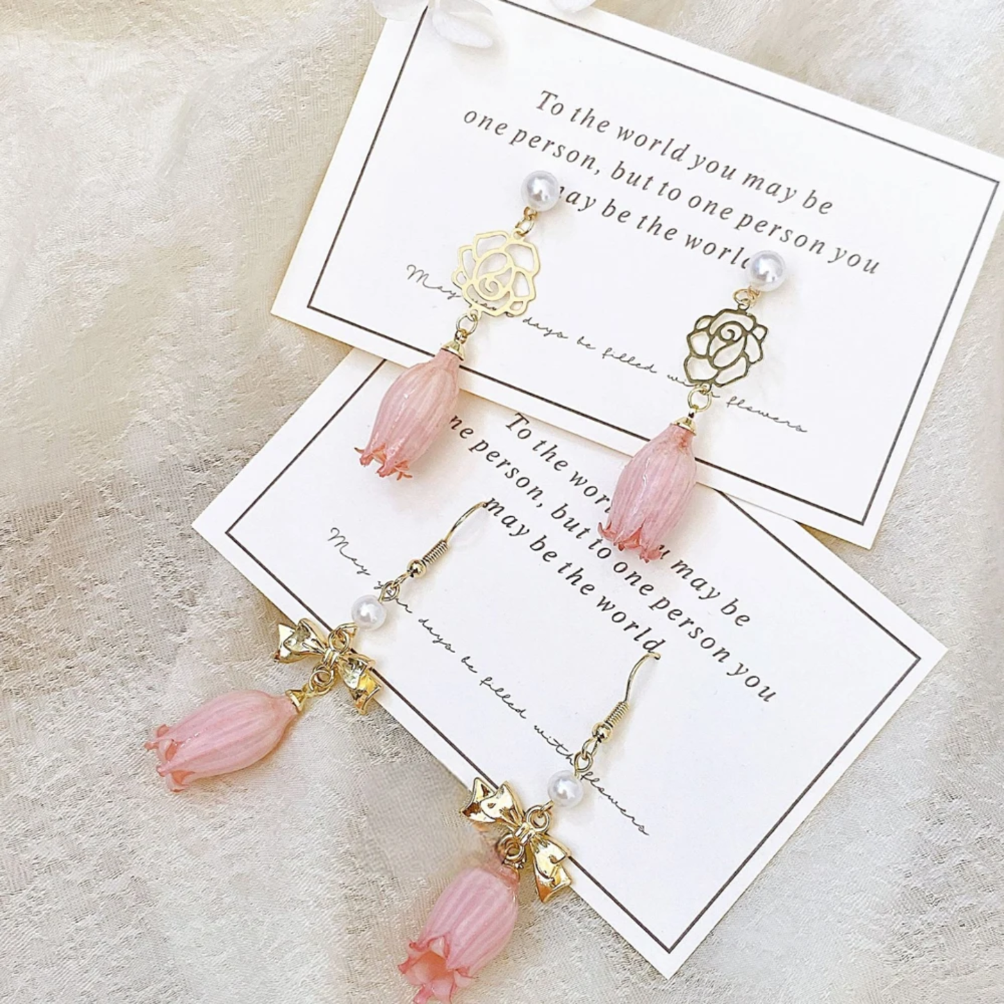 Handmade Rare Real Pink Lily of the Valley Resin Earrings