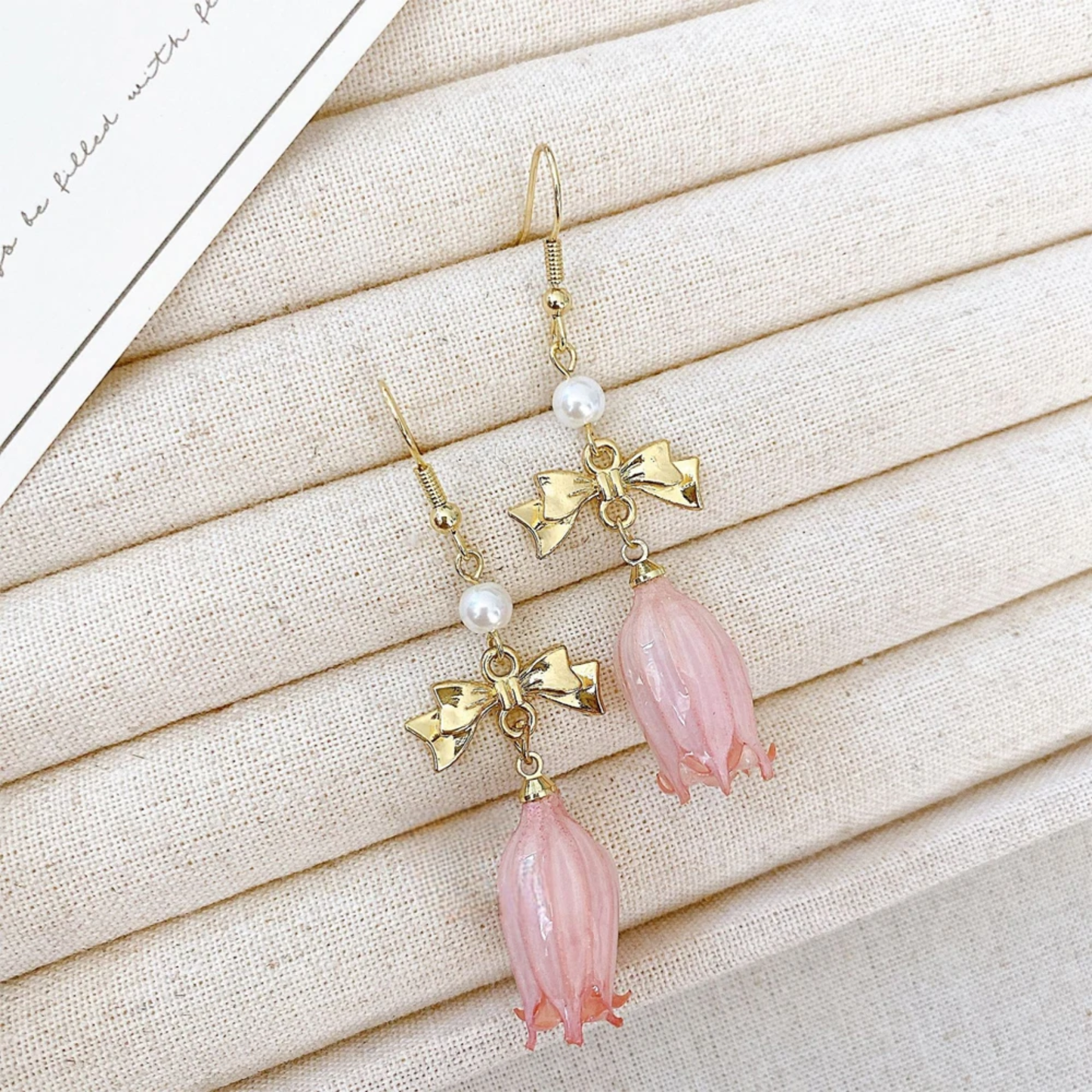 Handmade Rare Real Pink Lily of the Valley Resin Earrings