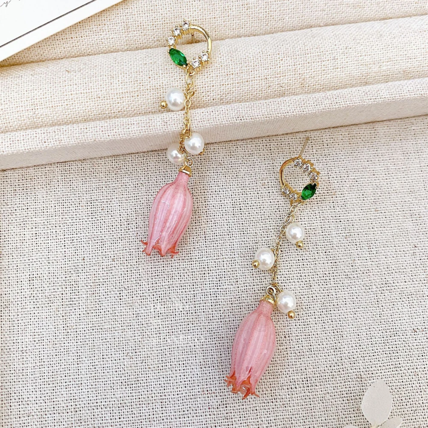 Handmade Rare Real Pink Lily of the Valley Resin Earrings