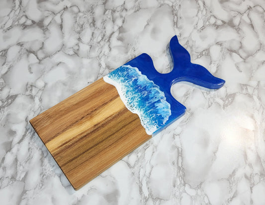 Whale Tail Acacia Wood Board with Ocean Resin Design