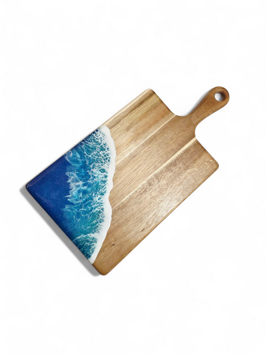 Handcrafted Medium Acacia Wood Paddle Board with Ocean Resin Design
