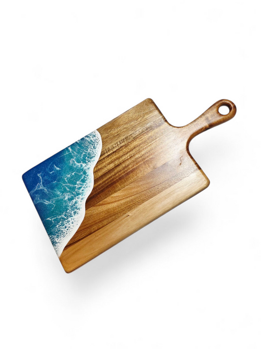 Handcrafted Medium Acacia Wood Paddle Board with Ocean Resin Design