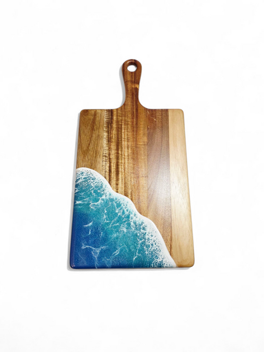 Handcrafted Medium Acacia Wood Paddle Board with Ocean Resin Design