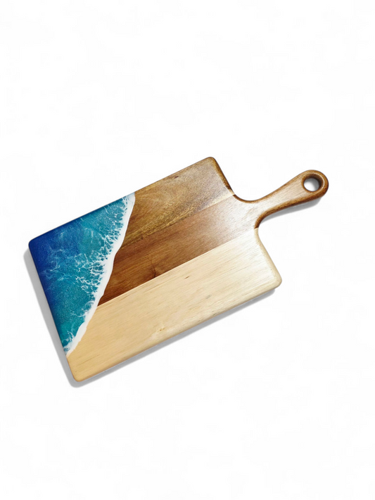 Handcrafted Medium Acacia Wood Paddle Board with Ocean Resin Design