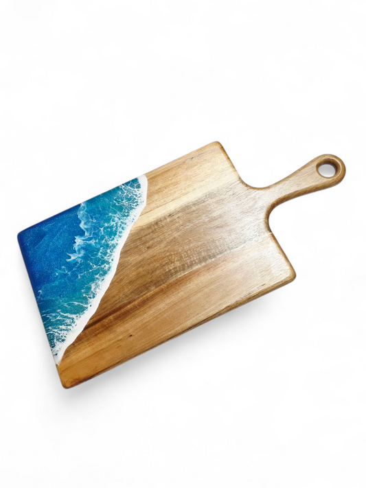Handcrafted Medium Acacia Wood Paddle Board with Ocean Resin Design
