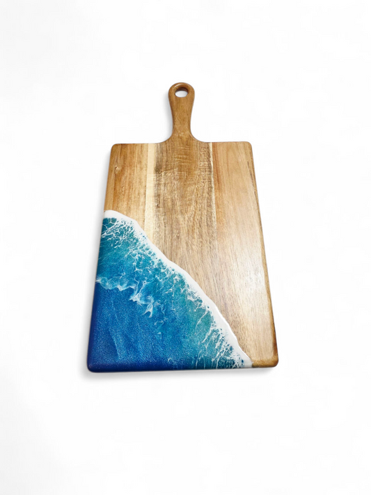Handcrafted Medium Acacia Wood Paddle Board with Ocean Resin Design