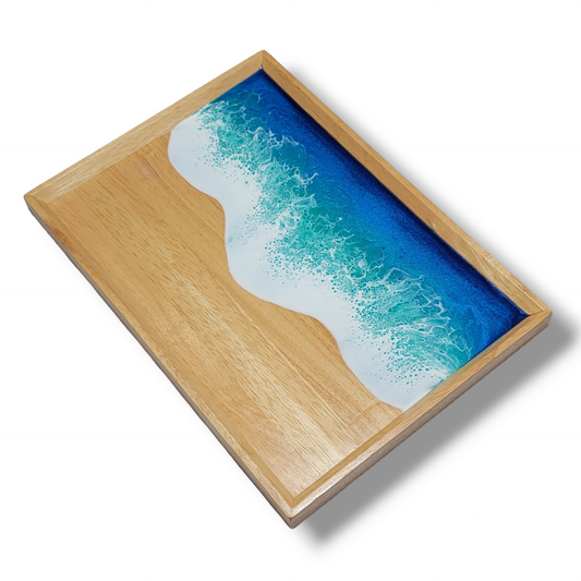 Aspen Wood Ocean Resin Art Tray – Elevate Your Servings with Rustic Elegance and Artistic Flair