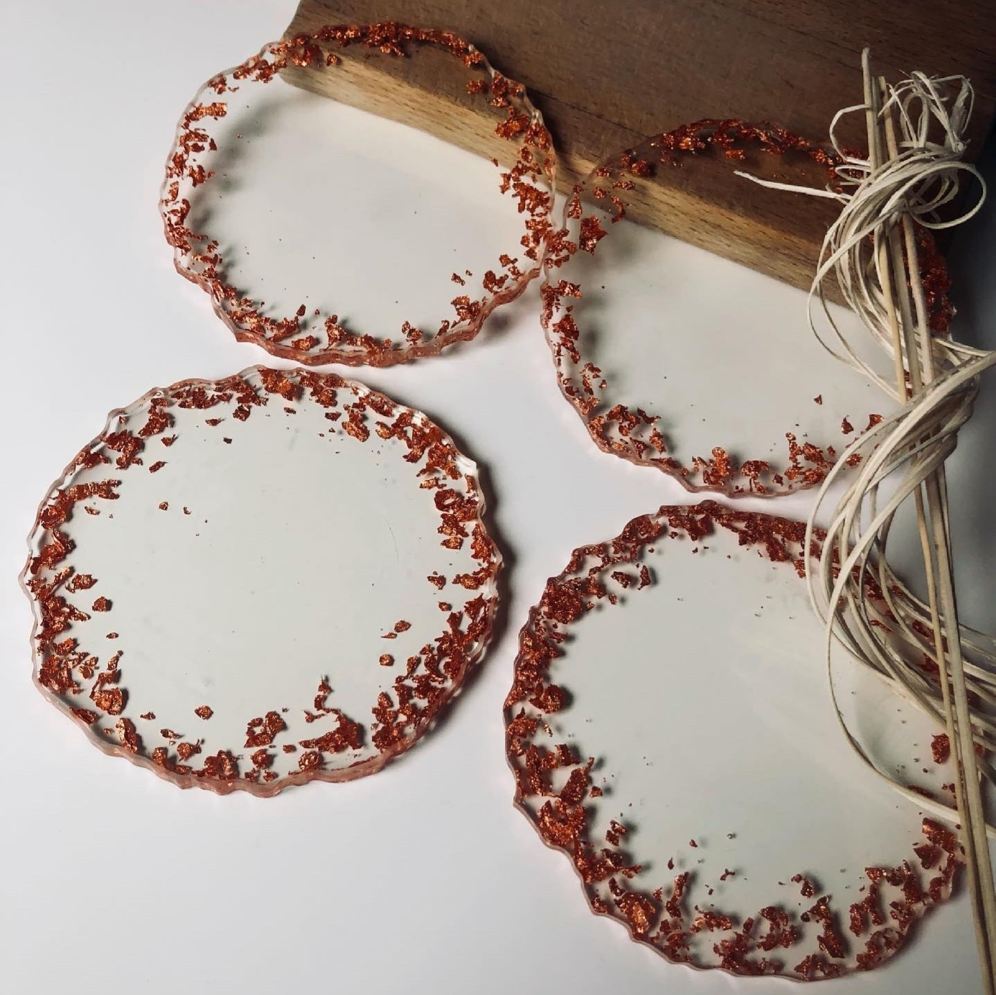 Golden Horizon: Individual Clear Resin Coaster with Luxe Gold Leaves and Edges - Geode Inspired - 5in