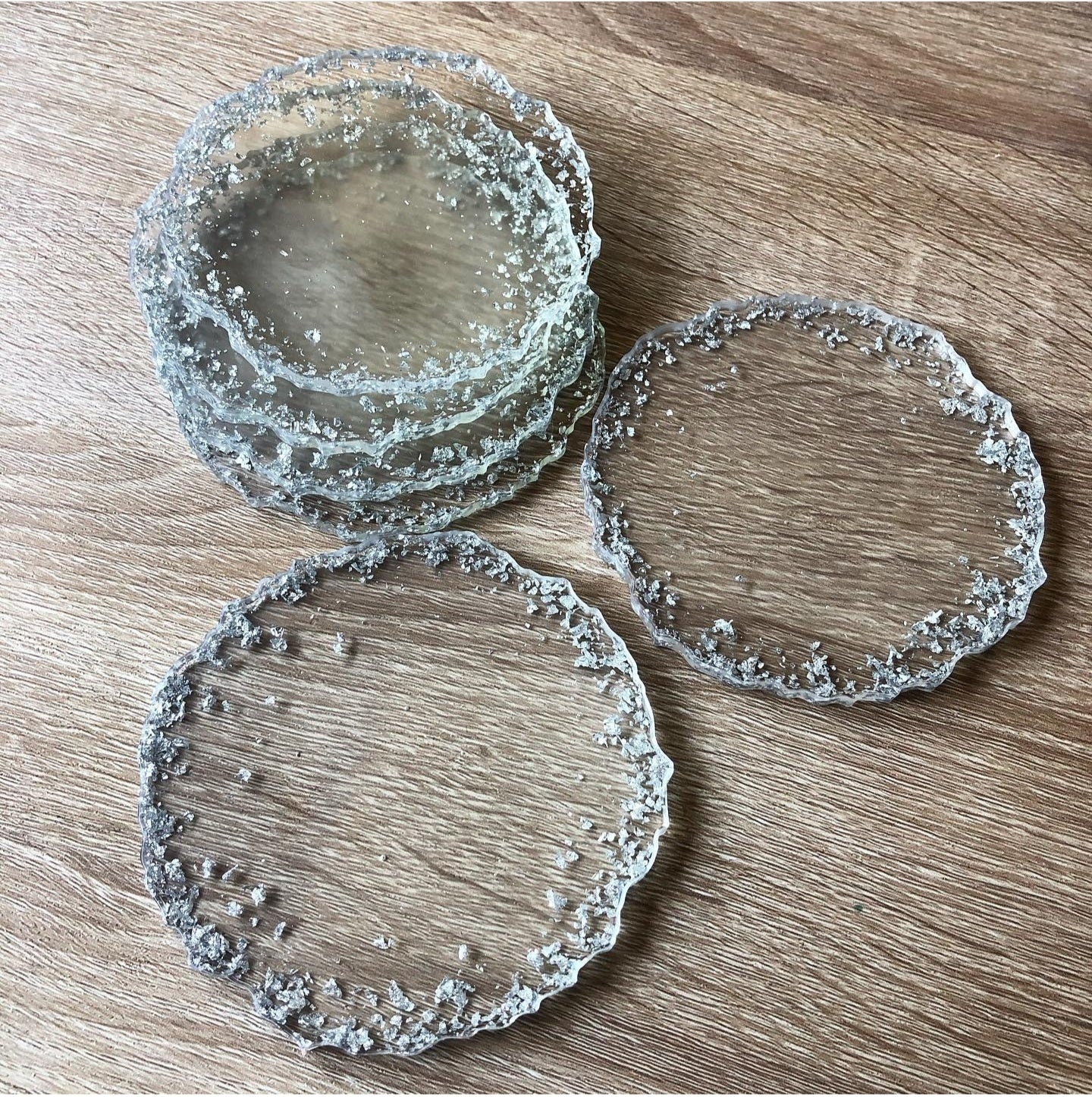Golden Horizon: Individual Clear Resin Coaster with Luxe Gold Leaves and Edges - Geode Inspired - 5in