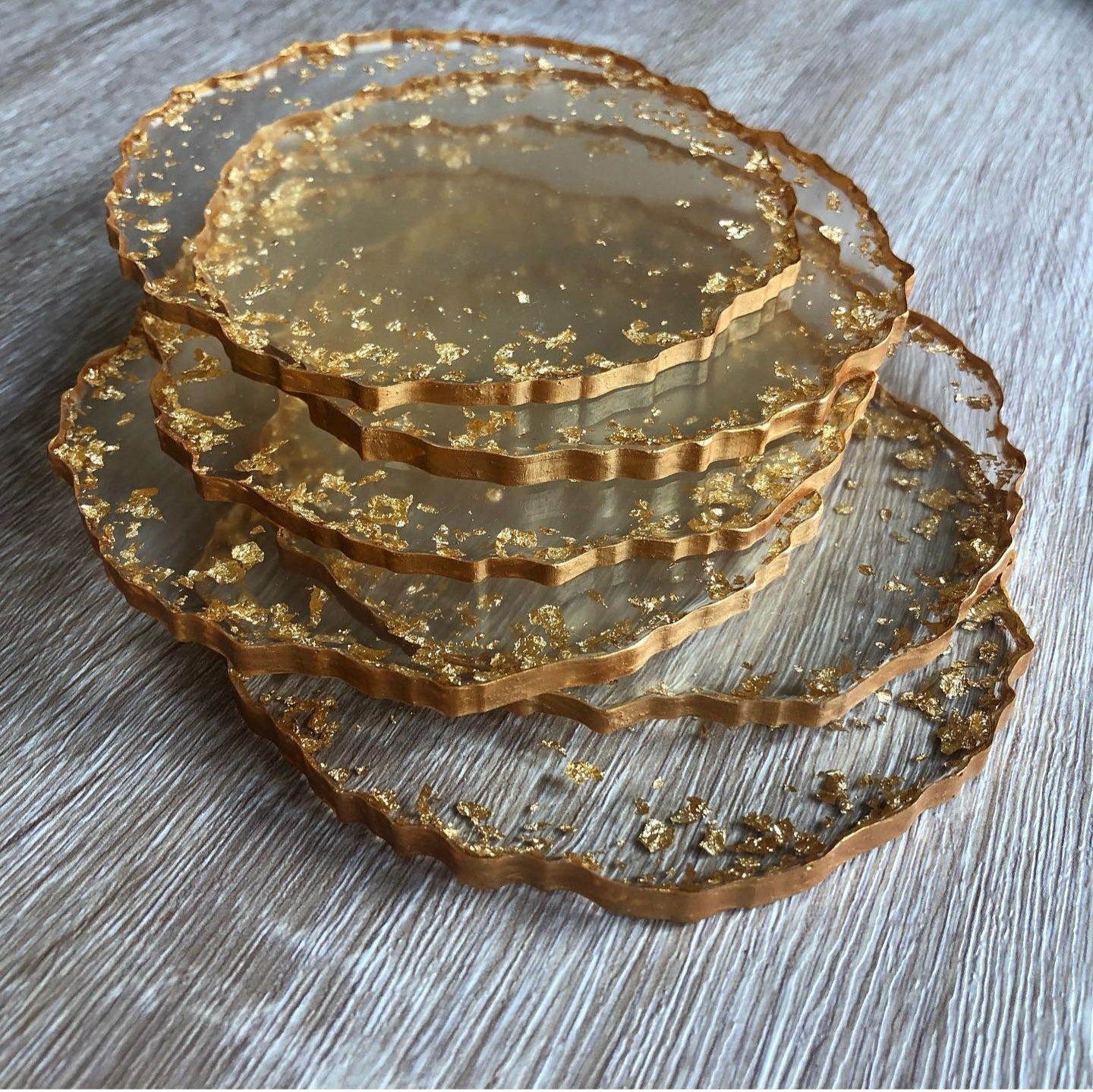 Golden Horizon: Individual Clear Resin Coaster with Luxe Gold Leaves and Edges - Geode Inspired - 5in