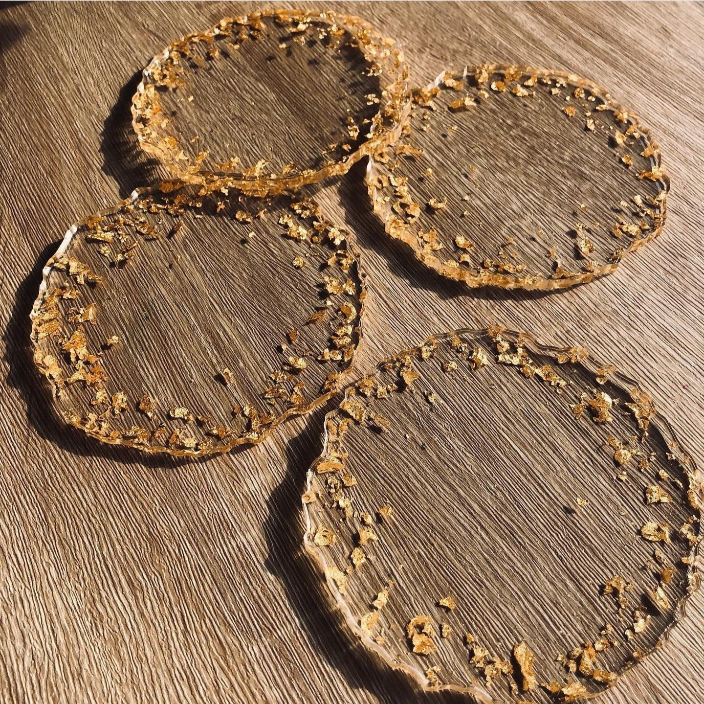 Golden Horizon: Individual Clear Resin Coaster with Luxe Gold Leaves and Edges - Geode Inspired - 5in