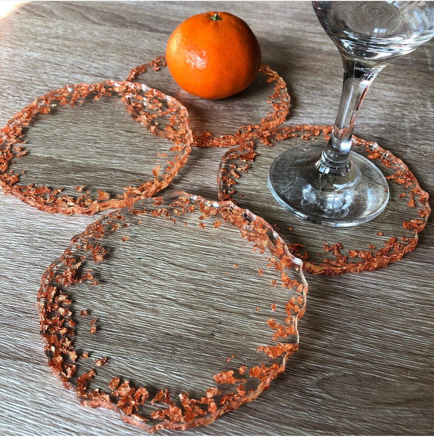 Golden Horizon: Individual Clear Resin Coaster with Luxe Gold Leaves and Edges - Geode Inspired - 5in