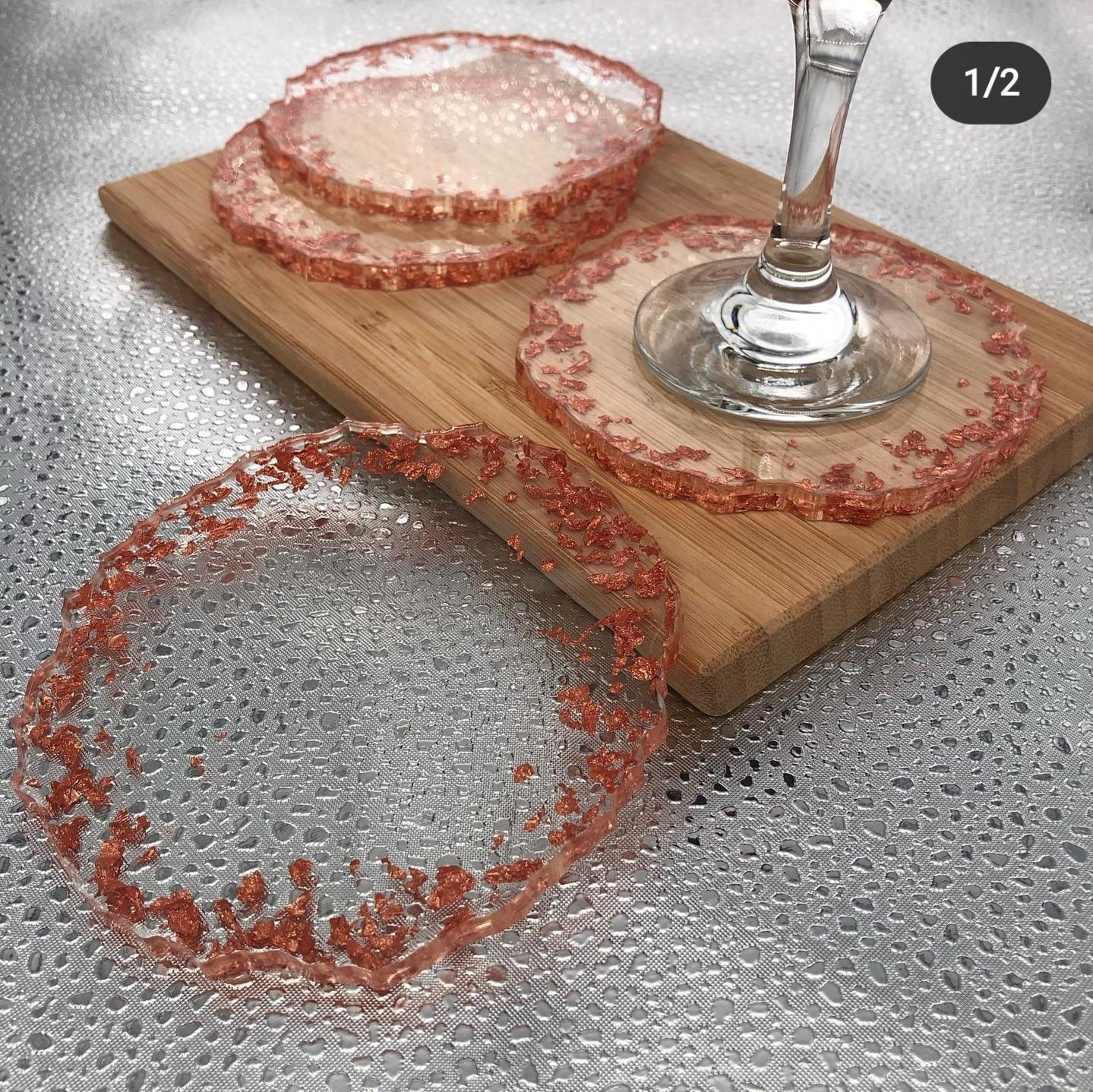 Golden Horizon: Individual Clear Resin Coaster with Luxe Gold Leaves and Edges - Geode Inspired - 5in