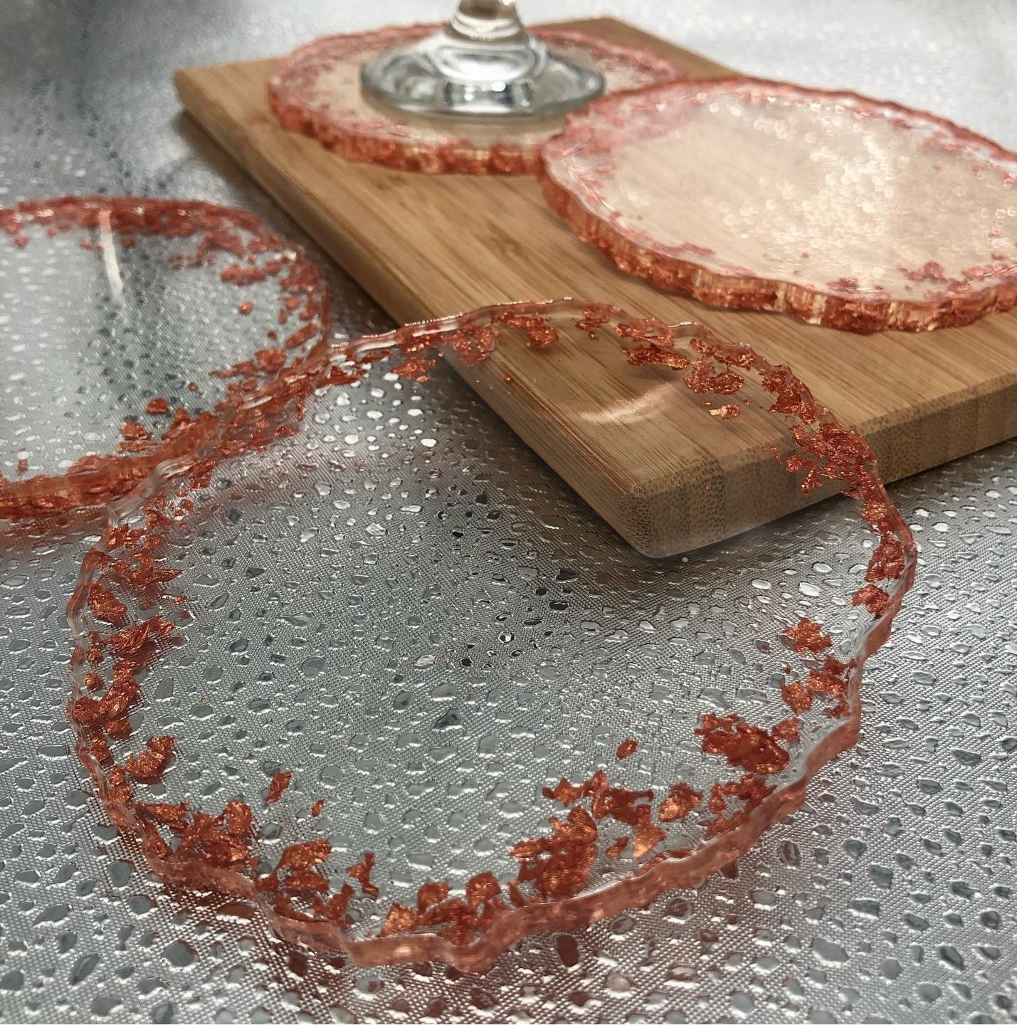 Golden Horizon: Individual Clear Resin Coaster with Luxe Gold Leaves and Edges - Geode Inspired - 5in